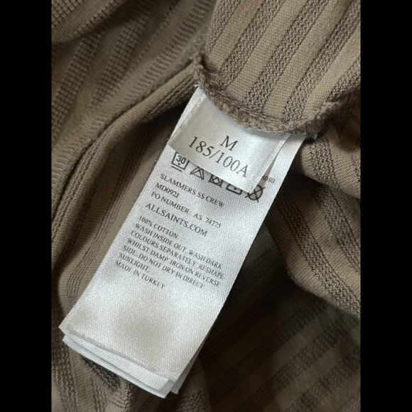 AllSaints T Shirt Medium Mens Green Striped Slamer Short Sleeve Crewneck Tee - Picture 8 of 9